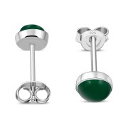 Green Agate Round Sterling Silver Stud Earrings, e440st